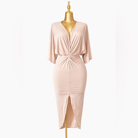 Fashion Nova Dresses & Skirts - Fashion Nova Beige Knot-Front Midi Dress